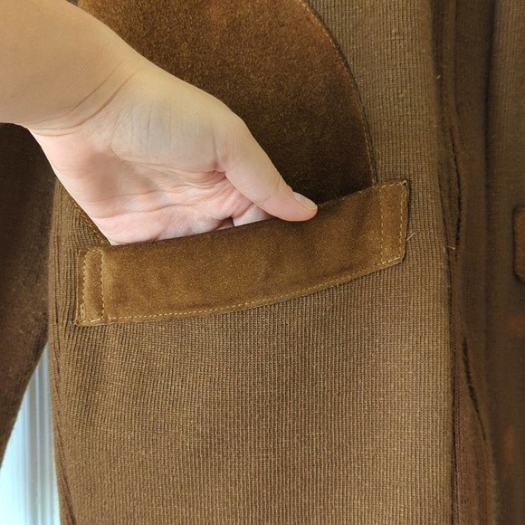 Bob Allen 60's Vintage Suede Patch Zip Up Shooting Cardigan Sweater Brown 38 - Picture 10 of 14
